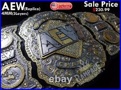 AEW World Heavyweight Championship Belt Dual Gold Plated 3 Layer, 4MM in Brass