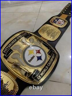 American team Steelers championship belt, 8x World Champion, 2mm bras, Gold plated American team Steelers championship belt, 8x World Champion, 2mm bras, Gold plated