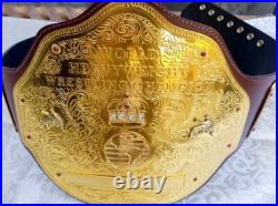 BIG GOLD WORLD HEAVYWEIGHT CHAMPIONSHIP REPLICA BELT Adult 2MM BRASS BROWN STRAP BIG GOLD WORLD HEAVYWEIGHT CHAMPIONSHIP REPLICA BELT Adult 2MM BRASS BROWN STRAP