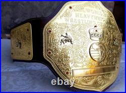 BIG GOLD WORLD HEAVYWEIGHT CHAMPIONSHIP REPLICA BELT Adult 2MM BRASS BROWN STRAP BIG GOLD WORLD HEAVYWEIGHT CHAMPIONSHIP REPLICA BELT Adult 2MM BRASS BROWN STRAP