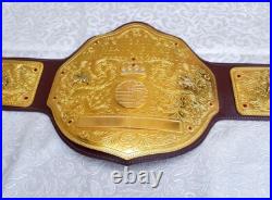 BIG GOLD WORLD HEAVYWEIGHT CHAMPIONSHIP REPLICA BELT Adult 2MM BRASS BROWN STRAP BIG GOLD WORLD HEAVYWEIGHT CHAMPIONSHIP REPLICA BELT Adult 2MM BRASS BROWN STRAP