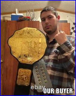 Big Gold World Heavyweight Championship Leather Belt Brass Plates (Dual Layer)