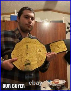 Big Gold World Heavyweight Championship Leather Belt Brass Plates (Dual Layer)