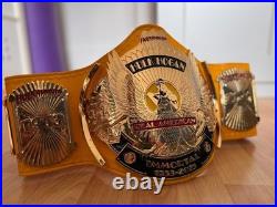 Custom Tribute Hulk Hogan championship belt 4mm zinc 24kt gold floopy leather