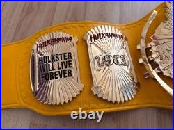 Custom Tribute Hulk Hogan championship belt 4mm zinc 24kt gold floopy leather