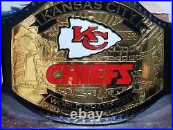 Kc Kansas City Chiefs Wrestling Championship Belt Black 2mm Brass Adult Size