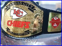 Kc Kansas City Chiefs Wrestling Championship Belt Black Leather Strap Adult Size