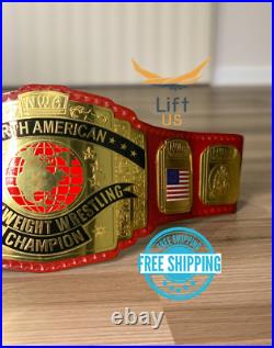 NWA USA North America Wrestling Championship Belt Replica Leather Belt 2MM Brass