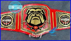 New GEORGIA BULLDOG NATIONAL CHAMPIONSHIP BELT Adult size 2mm Brass Plate Red