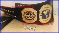 New Impact World Championship Adult Size 2mm Chrome Leather Replica Belt Brass