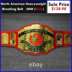 North American Wrestling Championship Belt 2mm BRASS Real Leather Adult Size