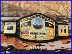 Nwa domed globe heavyweight championship belt, 4mm zinc, gold plated, real leather