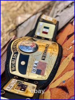 Nwa domed globe heavyweight championship belt, 4mm zinc, gold plated, real leather