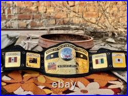 Nwa domed globe heavyweight championship belt, 4mm zinc, gold plated, real leather