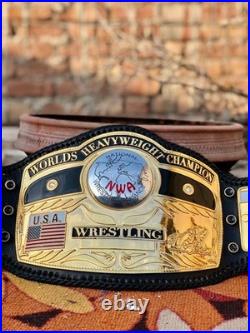 Nwa domed globe heavyweight championship belt, 4mm zinc, gold plated, real leather