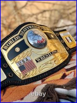 Nwa domed globe heavyweight championship belt, 4mm zinc, gold plated, real leather