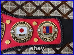 PWF ALL ASIA Championship leather Belt, 2MM brass On Leather Adult size