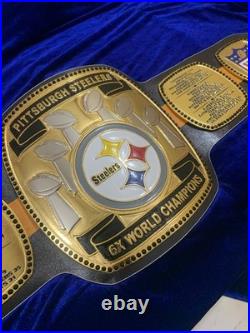 Pittsburgh steelers championship belt, 6x champion, gold plated, Leather strap