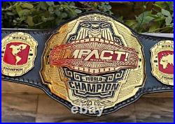 Red Tna Impact World Championship Chrome Leather Belt 4mm Gold Zinc Dual Layer