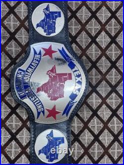 TEXAS HEAVYWEIGHT WRESTLING CHAMPION Replica Title BELT Brass 2MM on Leather For