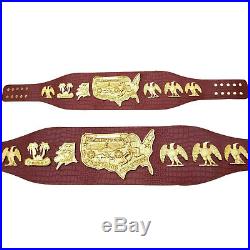 USA Heavy Weight Championship Belt Gold Plating Genuine Crocodile Leather