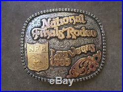 Vintage 1989 National Finals Rodeo NFR championship cowboy sterling belt buckle
