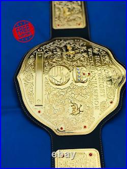 WCW Big Gold World Heavyweight Championship Title Belt Replica Brass Black strap