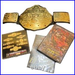 WCW Big Gold World Heavyweight Wrestling Championship Belt Replica, Pins, DVDs WCW Big Gold World Heavyweight Wrestling Championship Belt Replica, Pins, DVDs