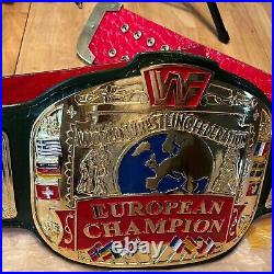 WWF European Championship Belt. 5mm Zinc Plates. High quality Leather Strap