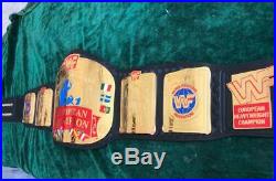 WWF European Wrestling Championship Leather Replica Belt Brass Plated Adult Size
