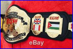 World Heavyweight ECW Championship Belt Leather Thick Metal Plated Replica Adult