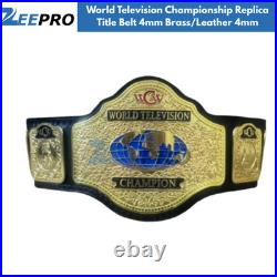 World Television Championship Replica Title Belt 4mm Brass/Leather 4mm