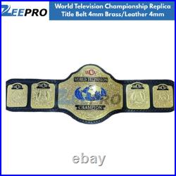 World Television Championship Replica Title Belt 4mm Brass/Leather 4mm